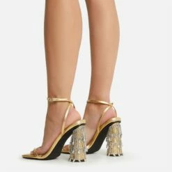 EGO Chalston Square Toe Diamante Tassel Detail Round Block Heel In Gold Faux Leather -EGO Sales Store 22 09 22 fwbags0261 copy 2