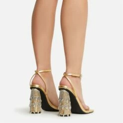EGO Chalston Square Toe Diamante Tassel Detail Round Block Heel In Gold Faux Leather -EGO Sales Store 22 09 22 fwbags0262 copy 2