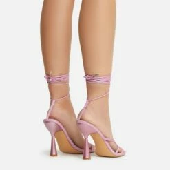 EGO Say-My-Name Lace Up Strappy Pointed Toe Statement Block Heel In Pink Glitter -EGO Sales Store 22 09 22 fwbags0272 rt
