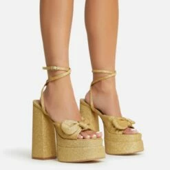 EGO Hot-Sauce Bow Detail Statement Platform Block Heel In Gold Glitter -EGO Sales Store 22 09 22 fwbags0288 copy