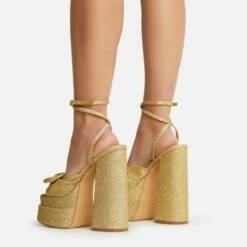 EGO Hot-Sauce Bow Detail Statement Platform Block Heel In Gold Glitter -EGO Sales Store 22 09 22 fwbags0291 copy