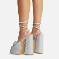 EGO Hot-Sauce Bow Detail Statement Platform Block Heel In Silver Glitter -EGO Sales Store 22 09 22 fwbags0297 copy