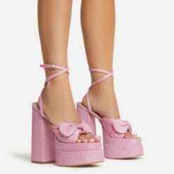 EGO Hot-Sauce Bow Detail Statement Platform Block Heel In Pink Glitter -EGO Sales Store 22 09 22 fwbags0299 copy