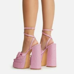 EGO Hot-Sauce Bow Detail Statement Platform Block Heel In Pink Glitter -EGO Sales Store 22 09 22 fwbags0302 copy