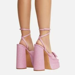 EGO Hot-Sauce Bow Detail Statement Platform Block Heel In Pink Glitter -EGO Sales Store 22 09 22 fwbags0303 copy