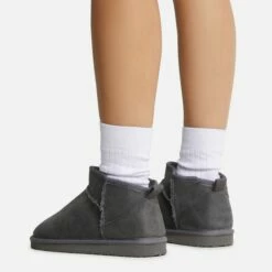 EGO Ultra Mini Ankle Length Faux Fur Lining Boots In Grey Faux Suede -EGO Sales Store 22 09 22 fwbags1787