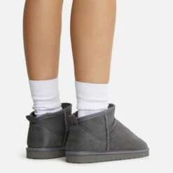 EGO Ultra Mini Ankle Length Faux Fur Lining Boots In Grey Faux Suede -EGO Sales Store 22 09 22 fwbags1788