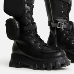 EGO Fyre Pocket Detail Lace Up Chunky Sole Ankle Biker Boot In Black Faux Leather 9 EGO Fyre Pocket Detail Lace Up Chunky Sole Ankle Biker Boot In Black Faux Leather -EGO Sales Store 22 09 22 fwbags1905