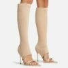EGO Nessa Pointed Toe Metallic Stiletto Heel Knee High Long Boot In Nude Lycra -EGO Sales Store 22 09 22 fwbags1924 copy