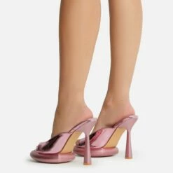EGO Volvic Peep Toe Statement Platform Stiletto Heel Mule In Pink Metallic Faux Leather -EGO Sales Store 22 09 22 fwbags1938 sq 1