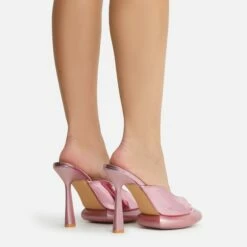 EGO Volvic Peep Toe Statement Platform Stiletto Heel Mule In Pink Metallic Faux Leather -EGO Sales Store 22 09 22 fwbags1939 sq 1