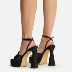 EGO Sparkling Diamante Detail Square Peep Toe Platform Flared Block Heel In Black Satin -EGO Sales Store 22 09 22 fwbags1954 copy
