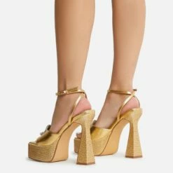 EGO Sparkling Diamante Detail Square Peep Toe Platform Flared Block Heel In Gold Faux Leather -EGO Sales Store 22 09 22 fwbags1958 copy