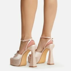 EGO Sparkling Diamante Detail Square Peep Toe Platform Flared Block Heel In Nude Satin -EGO Sales Store 22 09 22 fwbags1962 copy