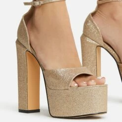 EGO Hand-Picked Open Peep Toe Extreme Platform Block Heel In Gold Glitter -EGO Sales Store 22 09 22 fwbags1985 copy