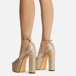 EGO Hand-Picked Open Peep Toe Extreme Platform Block Heel In Gold Glitter -EGO Sales Store 22 09 22 fwbags1986 copy