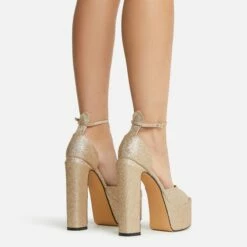 EGO Hand-Picked Open Peep Toe Extreme Platform Block Heel In Gold Glitter -EGO Sales Store 22 09 22 fwbags1987 copy
