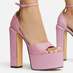 EGO Hand-Picked Open Peep Toe Extreme Platform Block Heel In Pink Glitter -EGO Sales Store 22 09 22 fwbags1989 copy