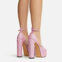 EGO Hand-Picked Open Peep Toe Extreme Platform Block Heel In Pink Glitter -EGO Sales Store 22 09 22 fwbags1991 copy