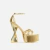 EGO Sweetner Strappy Open Toe Platform Twisted Statement Heel In Gold Metallic Croc Print Faux Leather -EGO Sales Store 2261 blk12989