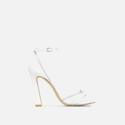 EGO Certified Silver Metallic Detail Square Toe Flared Block Heel In White Faux Leather -EGO Sales Store 2261 blk12994