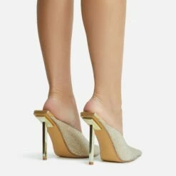 EGO All-That-Jazz Pointed Toe Metallic Stiletto Heel Mule In Gold Diamante -EGO Sales Store 2261 blk16164 copy
