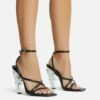 EGO Cadence Strappy Square Toe Metallic Lighting Bolt Statement Heel In Black Faux Leather -EGO Sales Store 2261 blk16169 copy
