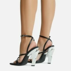 EGO Cadence Strappy Square Toe Metallic Lighting Bolt Statement Heel In Black Faux Leather -EGO Sales Store 2261 blk16171 copy