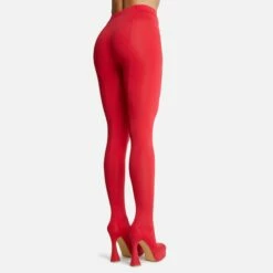 EGO Hypnosis Closed Square Toe Platform Flared Block Heel Long Legging Boot In Red Lycra -EGO Sales Store 2261 blk16193 copy