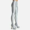 EGO Hypnosis Closed Square Toe Platform Flared Block Heel Long Legging Boot In Silver Lycra -EGO Sales Store 2261 blk16194 copy