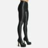 EGO Hypnosis Closed Square Toe Platform Flared Block Heel Long Legging Boot In Black Lycra -EGO Sales Store 2261 blk16194 sq blk