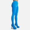 EGO Hypnosis Closed Square Toe Platform Flared Block Heel Long Legging Boot In Blue Lycra -EGO Sales Store 2261 blk16198 copy
