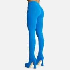 EGO Hypnosis Closed Square Toe Platform Flared Block Heel Long Legging Boot In Blue Lycra -EGO Sales Store 2261 blk16200 copy