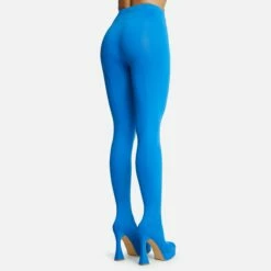 EGO Hypnosis Closed Square Toe Platform Flared Block Heel Long Legging Boot In Blue Lycra -EGO Sales Store 2261 blk16201 copy