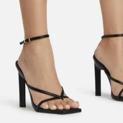 EGO Enlighten Criss Cross Square Toe Sculptured Block Heel In Black Faux Leather -EGO Sales Store 24 02 227093