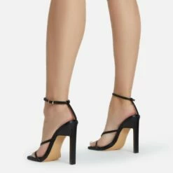 EGO Enlighten Criss Cross Square Toe Sculptured Block Heel In Black Faux Leather -EGO Sales Store 24 02 227095