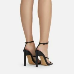 EGO Enlighten Criss Cross Square Toe Sculptured Block Heel In Black Faux Leather -EGO Sales Store 24 02 227096