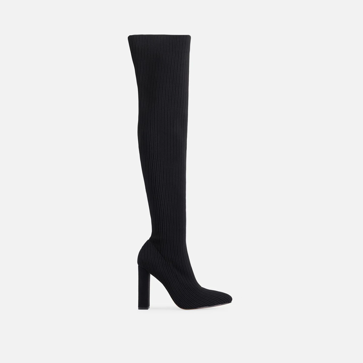 EGO Only-Fans Block Heel Over The Knee Thigh High Long Sock Boot In Black Ribbed Knit 7 EGO Only-Fans Block Heel Over The Knee Thigh High Long Sock Boot In Black Ribbed Knit - Image 5