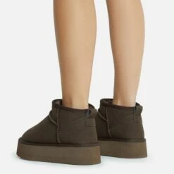 EGO Pumpkin Platform Sole Faux Fur Lining Ultra Mini Ankle Boot In Brown Faux Suede -EGO Sales Store 28 10 22 fw20393 copy