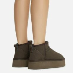EGO Pumpkin Platform Sole Faux Fur Lining Ultra Mini Ankle Boot In Brown Faux Suede -EGO Sales Store 28 10 22 fw20394 copy