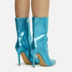 EGO Attention-Seeker Pointed Toe Stiletto Heel Ankle Boot In Blue Metallic Croc Print Faux Leather 10 EGO Attention-Seeker Pointed Toe Stiletto Heel Ankle Boot In Blue Metallic Croc Print Faux Leather -EGO Sales Store 28 10 22 fw20517 sq
