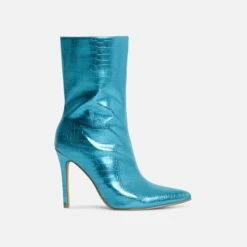 EGO Attention-Seeker Pointed Toe Stiletto Heel Ankle Boot In Blue Metallic Croc Print Faux Leather 11 EGO Attention-Seeker Pointed Toe Stiletto Heel Ankle Boot In Blue Metallic Croc Print Faux Leather -EGO Sales Store 28 10 22 fw20518 sq