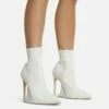 EGO Ida Diamante Detail Pointed Toe Statement Platform Stiletto Heel Ankle Sock Boot In Cream Faux Leather -EGO Sales Store 28 10 22 fw20596 sq