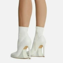 EGO Ida Diamante Detail Pointed Toe Statement Platform Stiletto Heel Ankle Sock Boot In Cream Faux Leather 9 EGO Ida Diamante Detail Pointed Toe Statement Platform Stiletto Heel Ankle Sock Boot In Cream Faux Leather -EGO Sales Store 28 10 22 fw20599 sq