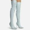 EGO Devoted Pointed Toe Stiletto Heel Over The Knee Thigh High Long Boot In Silver Glitter -EGO Sales Store 28 10 22 fw20606 sq