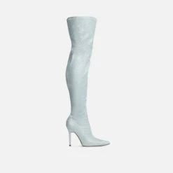 EGO Devoted Pointed Toe Stiletto Heel Over The Knee Thigh High Long Boot In Silver Glitter -EGO Sales Store 28 10 22 fw20611 sq
