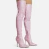EGO Devoted Pointed Toe Stiletto Heel Over The Knee Thigh High Long Boot In Pink Glitter -EGO Sales Store 28 10 22 fw20612 sq