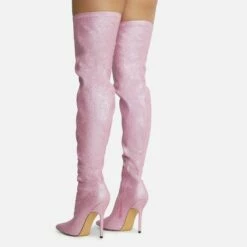 EGO Devoted Pointed Toe Stiletto Heel Over The Knee Thigh High Long Boot In Pink Glitter -EGO Sales Store 28 10 22 fw20615 sq
