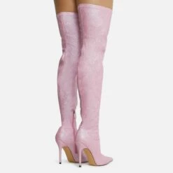EGO Devoted Pointed Toe Stiletto Heel Over The Knee Thigh High Long Boot In Pink Glitter -EGO Sales Store 28 10 22 fw20616 sq