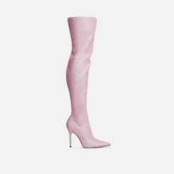 EGO Devoted Pointed Toe Stiletto Heel Over The Knee Thigh High Long Boot In Pink Glitter -EGO Sales Store 28 10 22 fw20617 sq